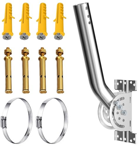 Mástil de Antena Universal para Antena de TV, satélite, Radio y WiFi, Soporte Ajustable y Soporte de Pared (Inoxidable - 32 cm)