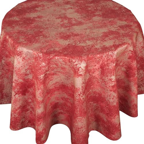 Hossner Tischdecke Weihnachten Rund 170 cm Metallic Rot Gold Unterdecke Weihnachtstischdecke Stoff Fleckengeschützt Waschbar