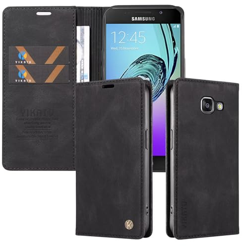 Belzsxy Handyhülle für Samsung Galaxy A3 2017 Hülle Klappbar Premium PU Lederhülle Klapphülle Kartenfach Standfunktion Schutzhülle für Samsung Galaxy A3 2017 Flip Case Wallet Tasche Cover, Schwarz