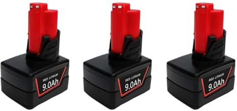 Batterie rechargeable 12 V 9000 mAh compatible avec les outils sans fil Milwaukee M12 XC (48-11-2402, 48-11-2411 et 48-11-2401) MIL-12A-L(3pcs)