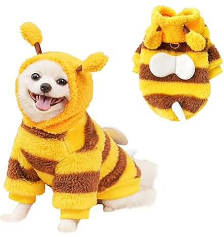 Bienenkostüm Hund & Katze – Süßes Haustierkostüm für Herbst & Winter – Tierverkleidung – Gelb-Schwarz mit Flügeln & Kapuze (Biene (Gelb-Schwarz), M)