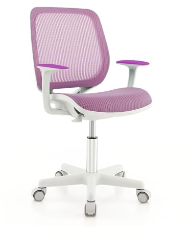 FANTASK Schreibtischstuhl Kinder, Schreibtisch Höhenverstellbar 43-55cm, 360° Drehstuhl mit Rückenlehne & Armlehnen & Rädern, Bürostuhl Ergonomisch für Kinder 6-15 Jahre (Lila)