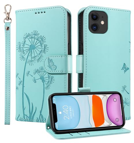 Trugox Wallet Case for Apple iPhone 11 Phone Case Leather Dandelion with Credit Card Holder Purse Kickstand Folio Book Folding Flip Case Cover Women Shockproof - Green