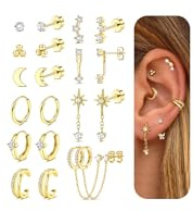 MILACOLATO 10 Paar Ohrringe Gold Silber Set Ohrstecker Creolen Piercing Ohr | Hypoallergene Chirurgenstahl Medizinische 14K Vergoldete für Damen Ohrringe Rook Tragus Conch Helix Piercing Ohr Gold Silber