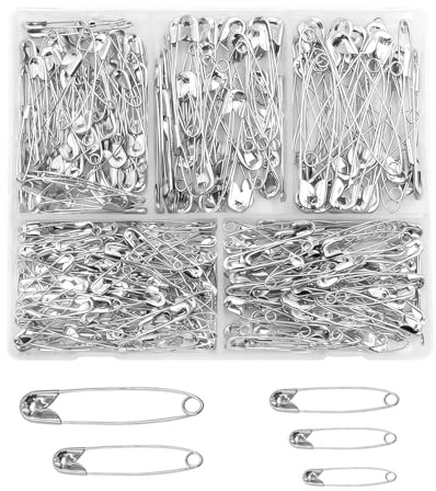 380 PCS Safety Pins, Assorted Safety Pins 5 Sizes, Rust Resistant Nickel Plated Steel for Sewing, Crafting and Clothing