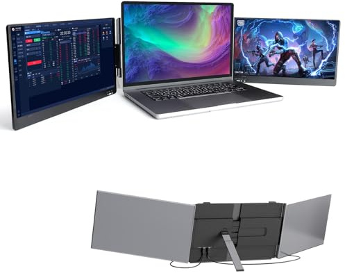 CLEASEBILY 15.6 Triple Laptop Screen Extender,Portable Monitor For Laptop, FHD 1080P Travel Display 13-17 Laptops, Play USB-C/HDMI, for Mac/Win,Remote Work, Traders