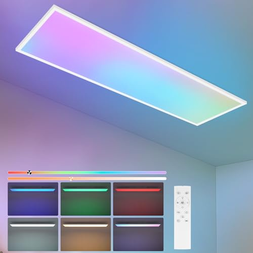 Woiledlt Deckenlampe LED Panel 120x30cm - LED Deckenleuchte RGB Deckenpanel | Dimmbar Farbwechsel 39W Rechteckig Bürolampe Weiß Flach Lang Deckenlampe mit Speicherfunktion für Wohnzimmer Büro