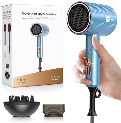Föhn Fön Haartrockner Ionen Faltbar-ca.250g/ 24m/s Luftstrom/110000 U/min | 2000W leicht Reiseföhn mit Stylingdüse & Diffusor, Reisefön Hair Dryer Fön Haarföhn Haarfön Reisehaartrockner NEU 2026