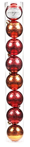 MAGIC 8 Christbaumkugeln 6cm Metallic (rot - orange) Kunststoff bruchfest // Dekokugeln Weihnachtskugeln Baumkugeln Baumschmuck Set Inge-Glas Plastik PVC 60mm
