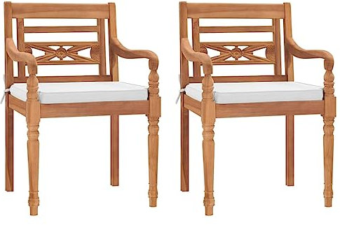 vidaXL 2X Teak Massiv Batavia Stuhl mit Polstern Gartenstuhl Essstuhl Holzstuhl Gartenstühle Stühle Teakstuhl Sessel Gartensessel Gartenmöbel Terrasse
