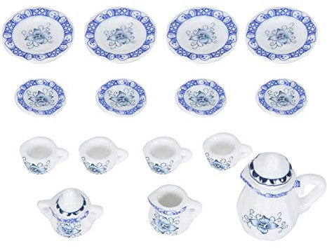 1:12 Accessoire De Poupée, 15pcs Mini Fleur en Porcelaine Tasse À Thé Set Maison de Poupée Décor Cuisine Miniature Simulation Meubles Ensemble Modèle pour Bébé Garçon Fille Dollhouses(Tye 1)