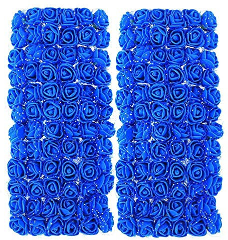 Uteruik Lot de 144 roses artificielles avec tige en mousse pour bouquets de mariage, maison, jardin, travaux manuels, décoration de fête, bleu roi