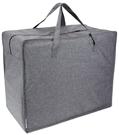 Bigso Box of Sweden sac de rangement – grand sac cabas pour couvertures, linge de lit, vêtements d'hiver, etc. – sac à vêtements pratique avec anses renforcées et fermeture à glissière – GRIS