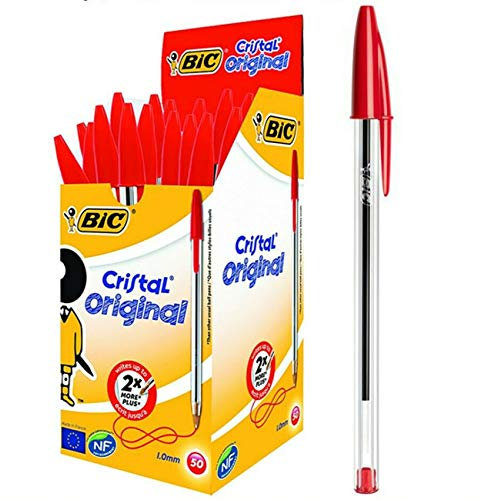 BIC Cristal - Bolígrafo de punta redonda (1,0 mm, 1,0 mm), color negro, rojo, azul, verde