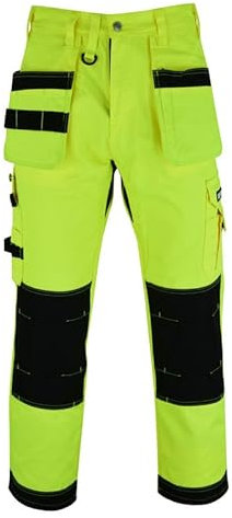MS9 Mens Hi Viz Vis Cargo Working Work Trouser Trousers Pants Jeans Yellow