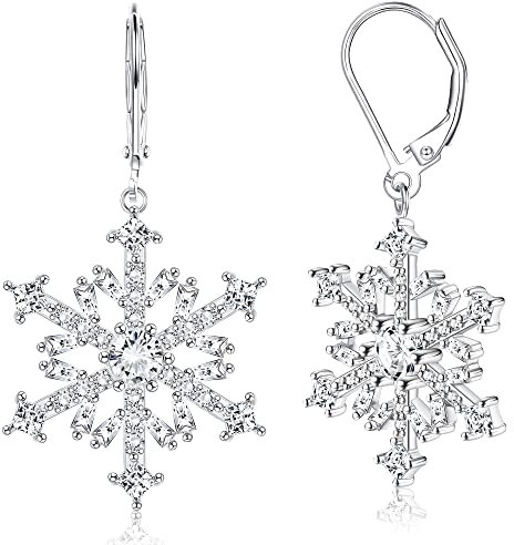 Adramata Weihnachten Ohrringe, 925 Sterling Silber Schneeflocke Ohrringe für Damen Weihnachtsohrringe CZ Schneeflocke Brisur baumelnde Ohrringe für Frauen, mit Geschenkbox