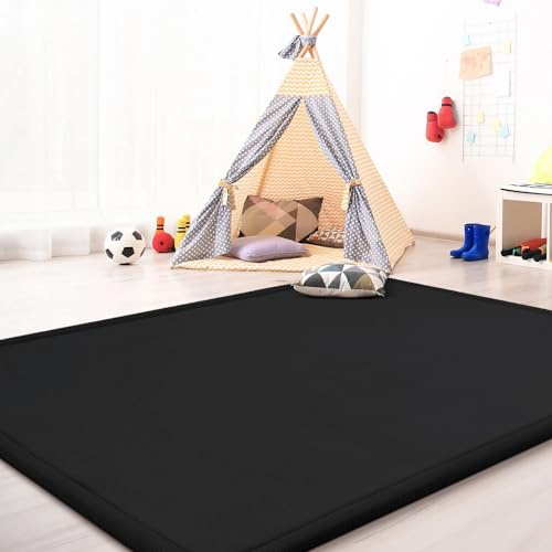 TT Home Krabbelmatte Babyzimmer Teppich Spielmatte Kinder Unifarben rutschfest Flauschig, Farbe: Schwarz, Größe:120x160 cm