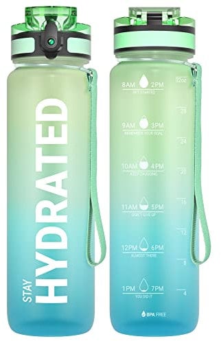 Sahara Sailor Leakproof Water Bottle 1L/500ML/750ML, Tritan BPA Free Motivational Sport Drinks Bottle with Clear Time Marker, Lock Cover, Easy Clean Brush, Durable for Gym, School, Cycling (1 Bottle)