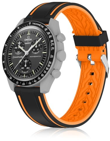 Farluya Silicone Band Compatible with Moonswatch,Soft Waterproof Quick Release Rubber 20mm Replacement Watchband for Omega X Swatch Moonswatch Speedmaster/Rolex/SEIKO for Women Men., black+orange