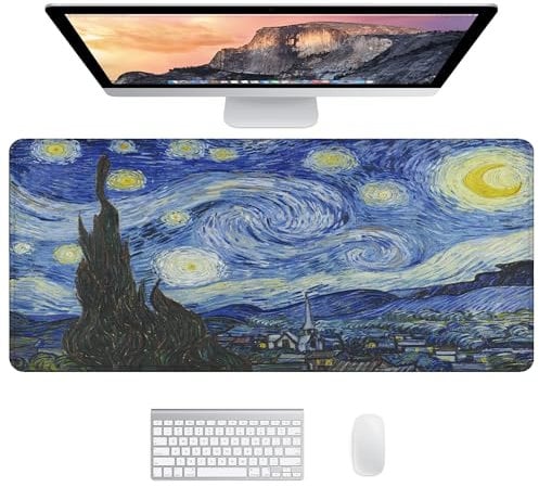 JJ PRIME - Non Slip Desk Mat Large Mouse Mat Gaming Mat | Computer Mat for Desk Protector Mat | Gaming Mouse Pad Smooth Surface | Desk Pad Large Mouse Pad | XXL Mouse Mat, 90 x 40cm (The Starry Night)