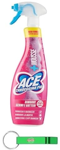 10x ACE Candeggina +Mousse - Entfettet die Oberflächen des Hauses und hartnäckigste Flecken auf der Wäsche, Spray 700ml + Beni Culinari Kostenloser Schlüsselanhänger