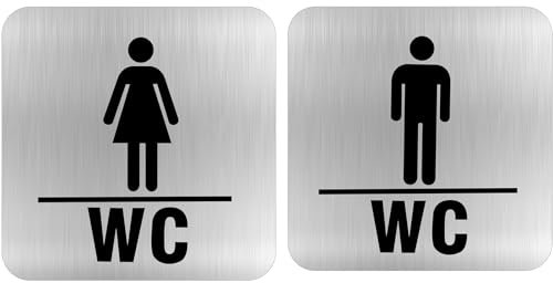 KZXCVS Targhetta per WC, autoadesiva, 2 pezzi, in acciaio inox, da donna, con cuscinetto adesivo, resistente alle intemperie, per interni ed esterni (bagno degli ospiti, hotel, ufficio), 12 cm