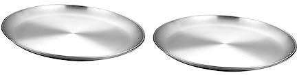 Cabilock 2 Piezas molde para pizza de acero inoxidable molde redondo para pizza cacerola crujiente de pizza bandejas comida pizza pan plato de comida de acero inoxidable plato de bistec