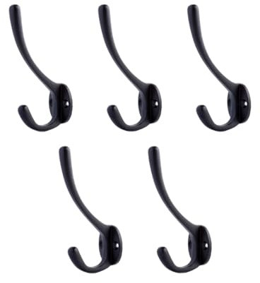 Fayesia Coat Hooks - Blacksmith Handcrafted - Set of 5 Cast Iron Decorative Wall-Mounted Hooks for Coats, Hats, Bags & More - Screws Included (Black)