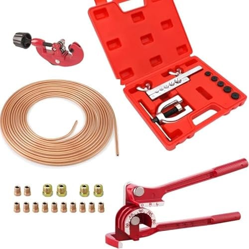 Brake Pipe Flaring Tool Set, Include 3 in 1 Tubing Bender, 3/16in 25ft Brake Line with 16 Joints, 1 Tube Cutter, Brake Line Flaring Tool for Vehicle Brake Systems, Air Conditioning Systems 