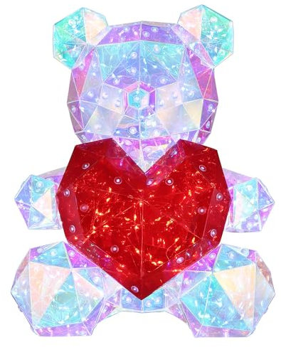 GLOBO Tischlampe Dekolampe Tischleuchte Kinderzimmerlampe Wohnzimmerleuchte Kristalloptik Bär, Kunststoff klar rot, LED 0,03W 8000K Tageslichtweiß, H 30 cm