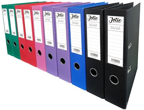Set of 10 A4 Lever Arch Files for Paperwork A4 Folders with 70mm Spine, Thumb Ring & Elegant Anti-Spill Cover | Large Ring Binders | File Storage & Office Supplies Assorted Colours