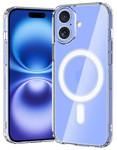 gueche Magnetic for iPhone 16 Case Clear, Compatible with MagSafe, Anti-Yellowing Protective Shockproof Bumper Phone cover Case Clear - Transparent