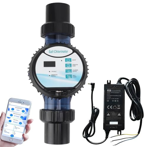 Smart Saltwater Pool Chlorinator System, Up to 10-50m³ Pool, Salt Chlorine Generator Built-in Wi-Fi & APP Control, Salinity Alarm, Salt Pool Chlorine Generator for Above & In-Ground Pools,10g/h
