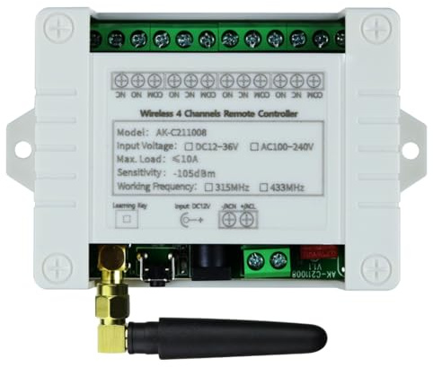 Asyduey DC12-36 V Kabellose 4-Kanal-Fernbedienung, LED-Lichtschalter, Relaisausgang, Radio-Fernbedienung, 433 MHz-Empfänger