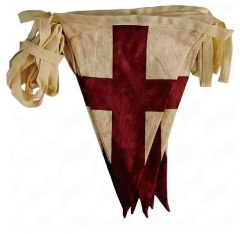 Vintage England Flagge Wimpelkette Banner, 5 Meter Baumwolle Girlande mit 10 doppelseitigen englischen Flaggen, St. George's Cross Party Dekoration für St. George's Day Fußball