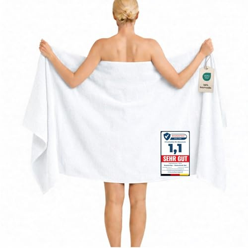 Komfortec Badetuch 100x200 cm aus 100% Baumwolle | XXL Saunatuch, Großes Duschtuch, Weich & Saugstark, Weiß