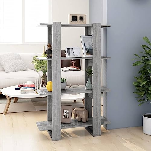 Mimdixy Stufenregal Bücherregal Büroregal Regaleinheit,Bücherregal/Raumteiler Grau 80x30x123,5 cm,Für Wohnzimmer,Arbeitszimmer,Büro,Als Raumteiler
