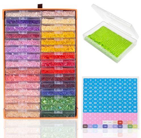30 cajas de almacenamiento de pintura de diamantes con tapa, 2 en 1, cajas con etiquetas, cajas de clasificación para piezas pequeñas, manicura, perlas, diamantes de imitación