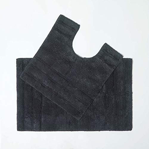 Homescapes 2-teiliges Badematten Set Spa Supreme bestehend aus Duschvorleger 50 x 80 cm und WC Vorleger 50 x 55 cm aus 100% Reiner Baumwolle schwarz