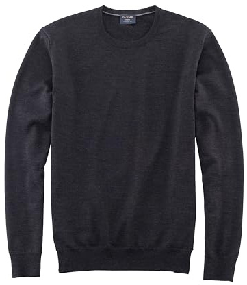 OLYMP Herren Pullover Rundhals Casual.Strick,Single Jersey,Regular fit,Graphit 69,XL