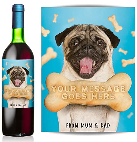 Personalised Pug Dog Wine, Whisky, Gin, Vodka etc Label – Birthday, Valentine, Christmas Gift