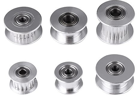 5Stück 2GT Aluminium Timing Riemenscheibe Bohrung Spannrolle Drucker 3mm / 5mm Bohrung Rad 16/20 Zähne für Gürtel Breite 6mm/10mm Zahnriemen(W6mm, 20T, Bore 5, Toothless)