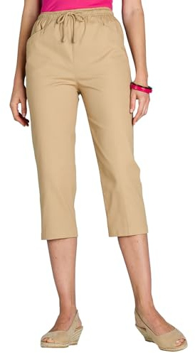 Chums Ladies Cotton Crop Trousers, Lightweight Cropped Summer Trousers with Elasticated Drawcord Waist, Breathable Cool Fit