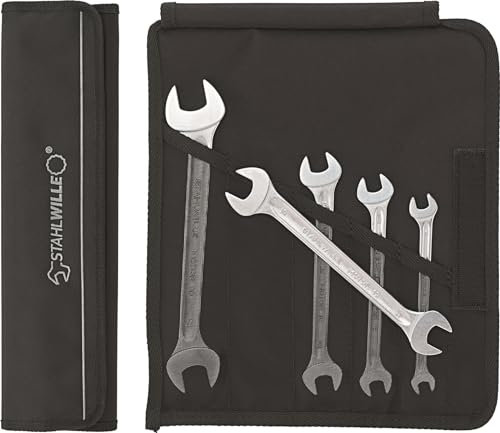 STAHLWILLE 10/5 | Maulschlüssel Set 5-tlg. | SW 8-19 mm | extrem belastbar | schraubenschonend | Gabelschlüsselsatz in robuster Rolltasche | Made in Germany