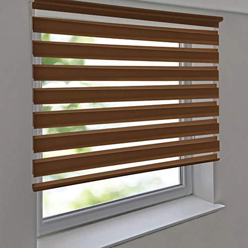 Doppelrollo Premium 105 x 140 cm braun - Duorollo Vario Seitenzug zum Anschrauben freihängend für Wandmontage und Deckenmontage - inkl. Metallträger