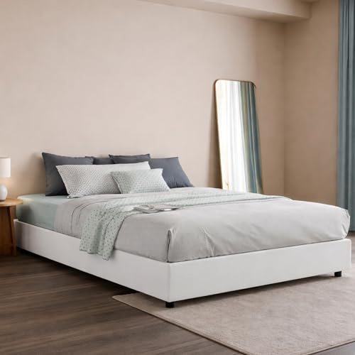 Talamo Italia - Doppelbett „Grace“, Bettkasten mit Stoffbezug, 100 % Made in Italy, Öffnung vorne, inklusive Matratze 160 x 200 cm, Weiß