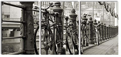 Pixxprint Fahrrad in Amsterdam als XXL Leinwandbild in Übergröße 210x100cm Gesamtmaß 3 teilig, Wandbild, Kunstdruck