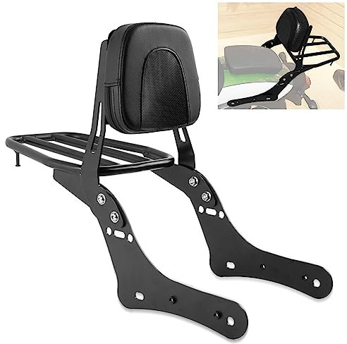 Motorrad Rückenlehne Sitzpolster mit Gepäckträger für Kawasaki Vulcan S VN650 EN650 S650 2015-2023, PSLER Beifahrer-Rückenlehne Sissy Bar mit Gepäckträger Ablage Motorrad Zubehör