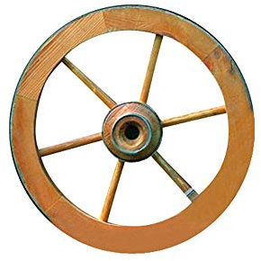Beauty.Scouts Wagenrad Vitex klein ⌀ 50cm Kiefernholz massiv honigbraun Dekorad Gartendeko Deko Gartendekoration Wagenrad Holzrad mit Eisenblech Einzelstück