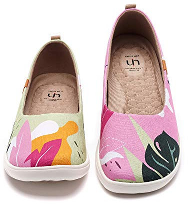 UIN Summer Jungle Damen Sommerdschungel Ballerinas Painted Slip On Schuhe Lässiger Reiseschuhe Segelschuhe Canvas Pink(38)